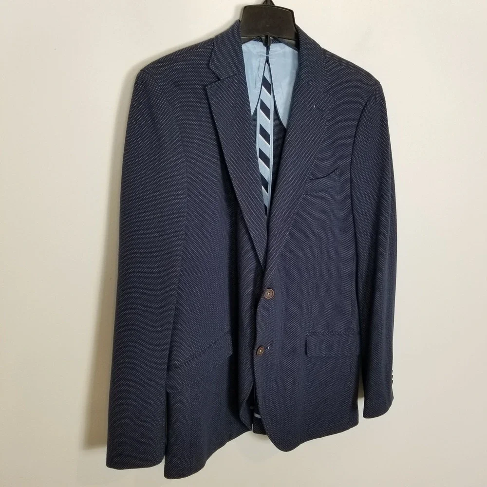 El Ganso Men Unstructured Blazer Jacket  US 42 Blue Printed‎ Cotton Blend Preppy